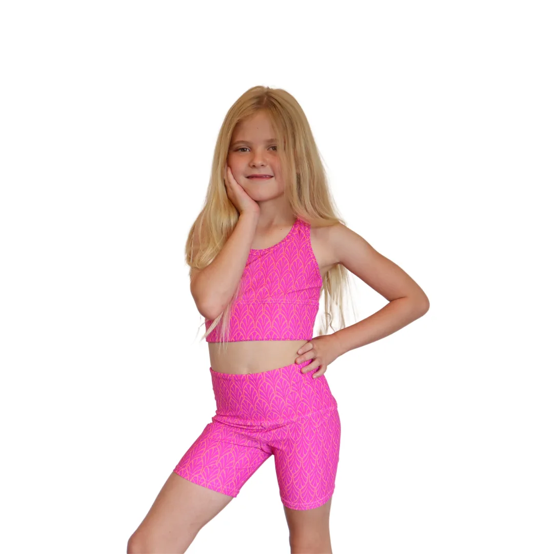 Pink & Orange Palm Tree Crop Top & Hot Pants - Image 4